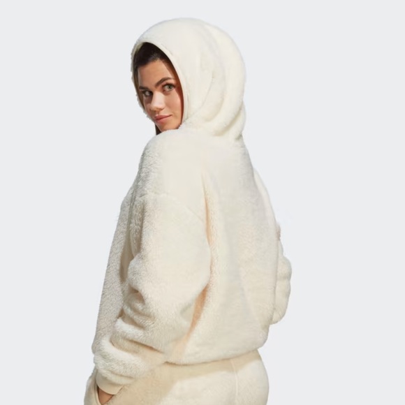 adidas ESSENTIALS+ FLUFFY TEDDY HOODIE Cream - Picture 2 of 8